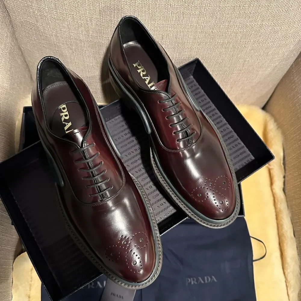 Prada brushed leather lace-up loafer size 7, EU 39,5-40